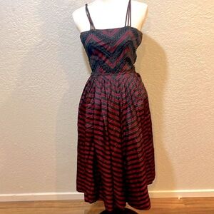 Vintage Black and Maroon Taffeta Dress